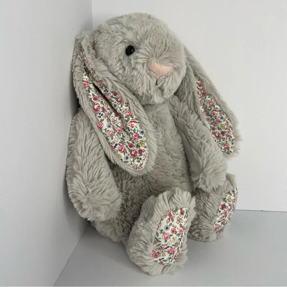Jellycat London Silver Blossom Bunny Gray Soft Medium 12” HTF Plush - Picture 3 of 16